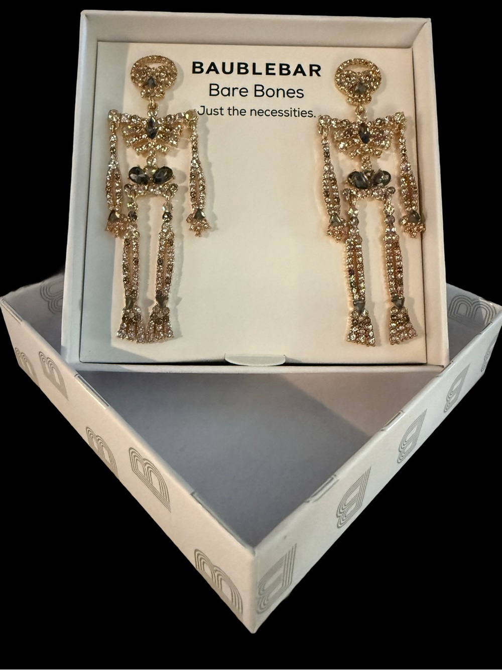 NWT Baublebear “Bare Bones” Statement Rhinestone Articulated Pierced Earrings